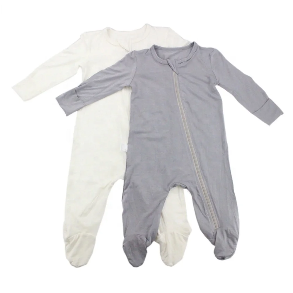 Wholesale custom solid color 5% spandex 95% bamboo long sleeve anti slip footed zipper baby onesie