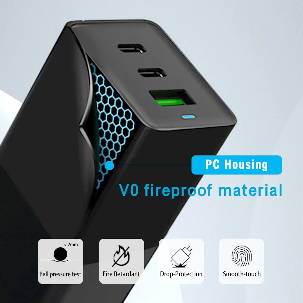  3 порта Ган 65 Вт PD Type-C 25W pps портативное зарядное устройство OEM QC3.0 для быстрой