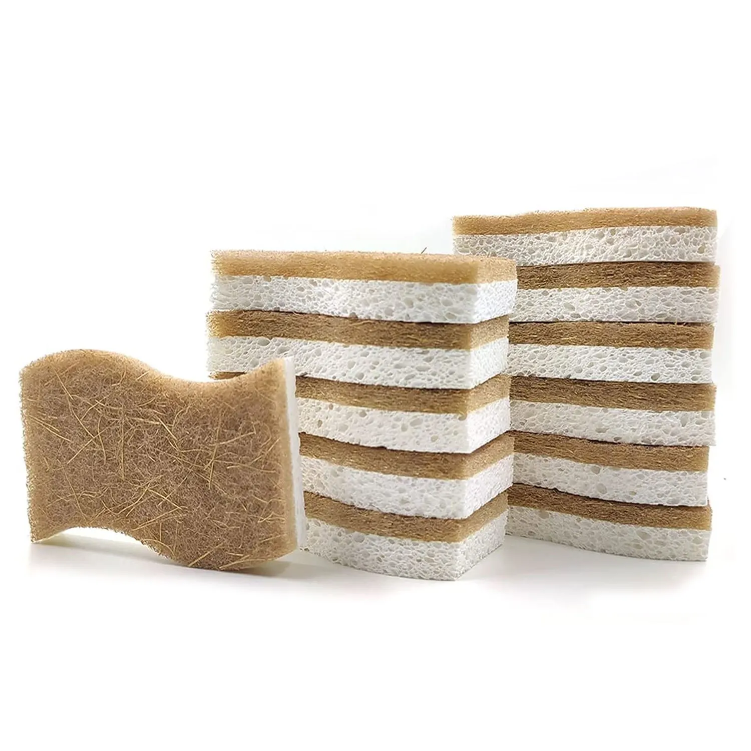 Hot sale Biodegradable Natural Kitchen Sponge Compostable Cellulose and Coconut Walnut Scrubber Sponge