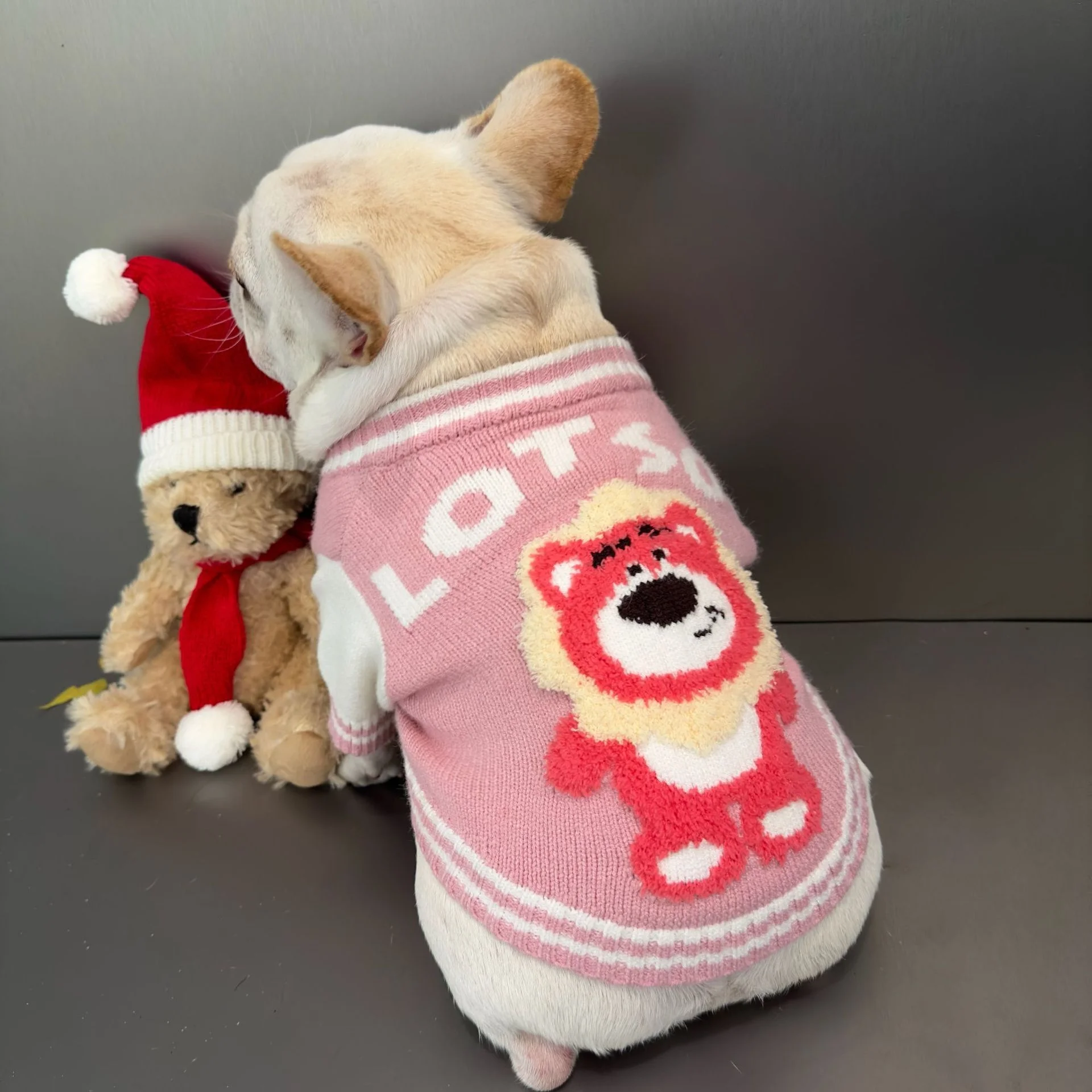 Japan And Korea Popular Cartoon Dog DKNY Jeans Super Cute Pink Bear Pet Sweater Coat