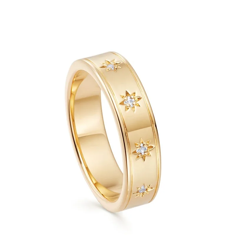 Joolim Jewelry Wholesale 18K Gold Plated Zirconia Star Surround Stainless Steel Band  Ring for Women Jewelry