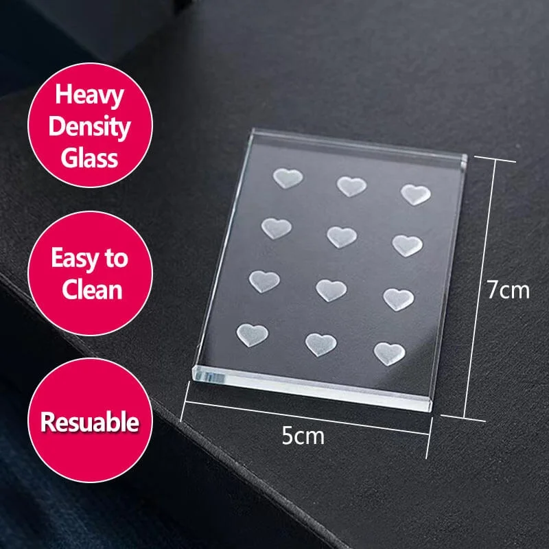 Glass Heart Round Glue Tile 12 Well Pink Crystal Glass Eyelash Glue Holder for Lash Glue Drops Pallet Eyelash Extension Supplies