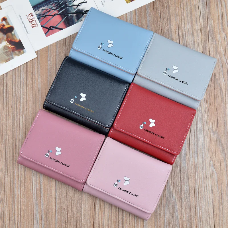 New Cute Wallets Credit Card Holder Coin Purse Female Wallet Short for PU Leather for Women Small Hasp Girl Thread Waterproof