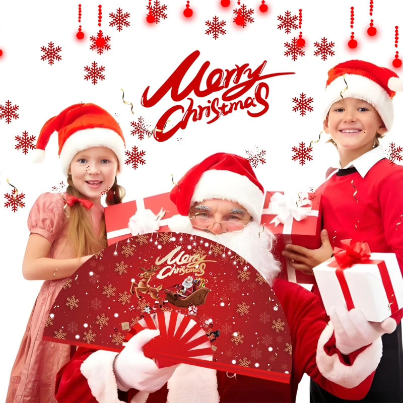 Christmas dance clack hand fan 33cm plastic ribs decoration folding hand fan ready to ship festival rave fan