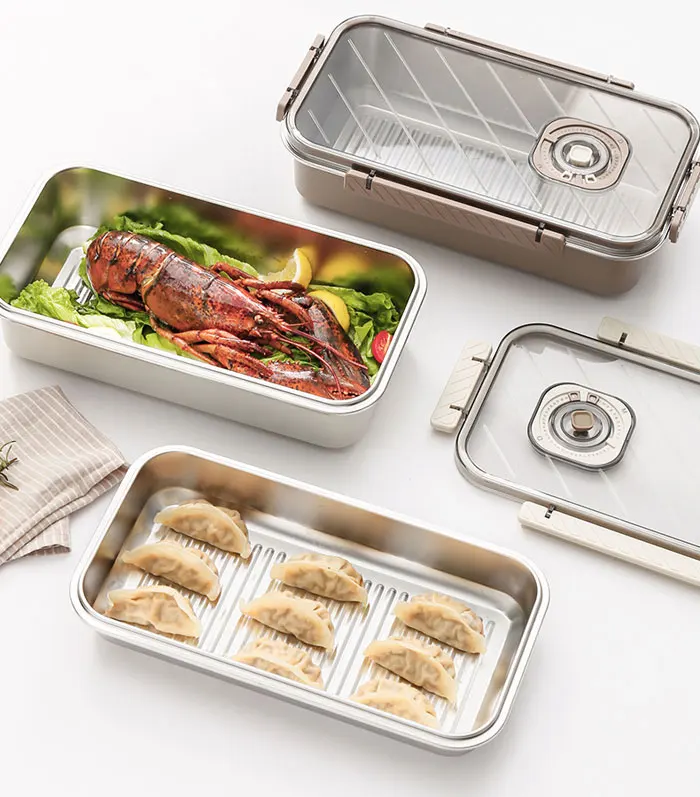 3.5L-Large Capacity Dumpling Box Airtight Food Container Freezer Storage Sealed Boxes  Stainless Steel Crisper Box