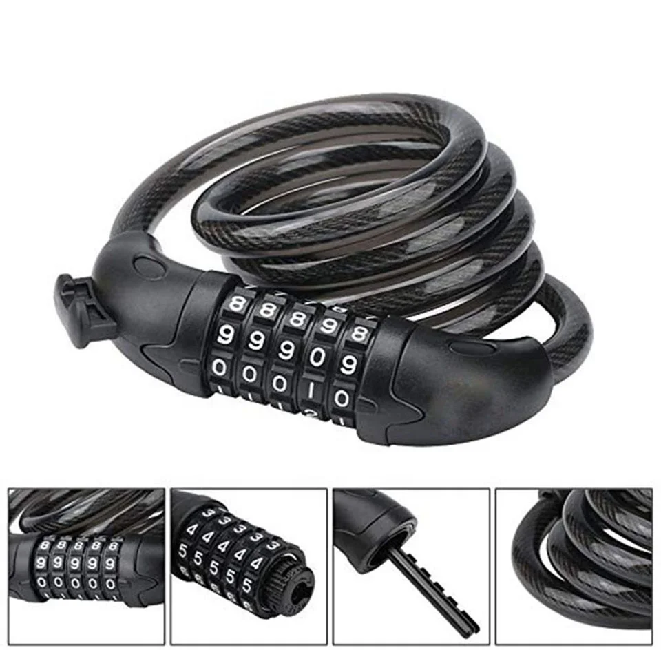 Cycling Security 5-Digit Combination Password Lock Bicycle Cable Chain Lock Steel Cable Bicycle Scooter Lock Bike Accessories
