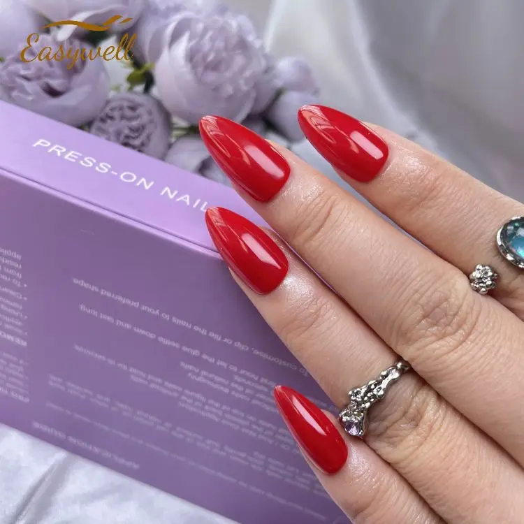 2022 Wholesale false nail Artificial Fingernails Fake Nails almond Stiletto Round Press on Nails with Adhesive Glue Sticker