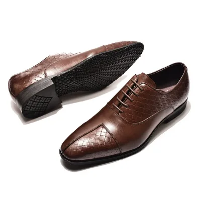 
Cow Leather Weave Dress Shoes With Leather Buckle Derby Shoes 