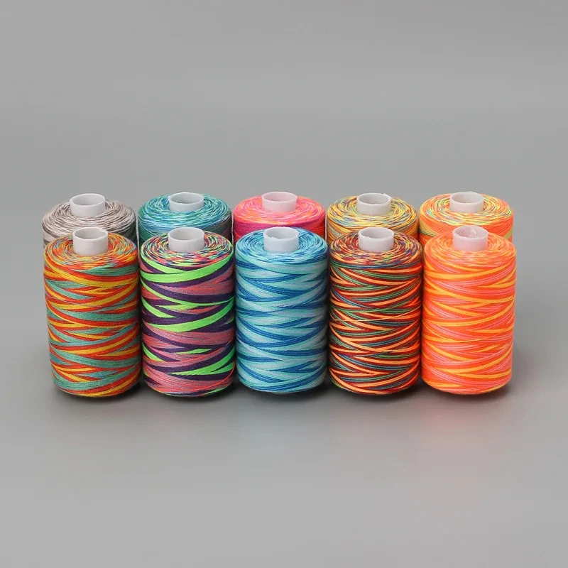 New High Quality Sewing 1000 Yards Rainbow Gradient Line Colorful Polyester Thread Suitable For Sewing Needlework