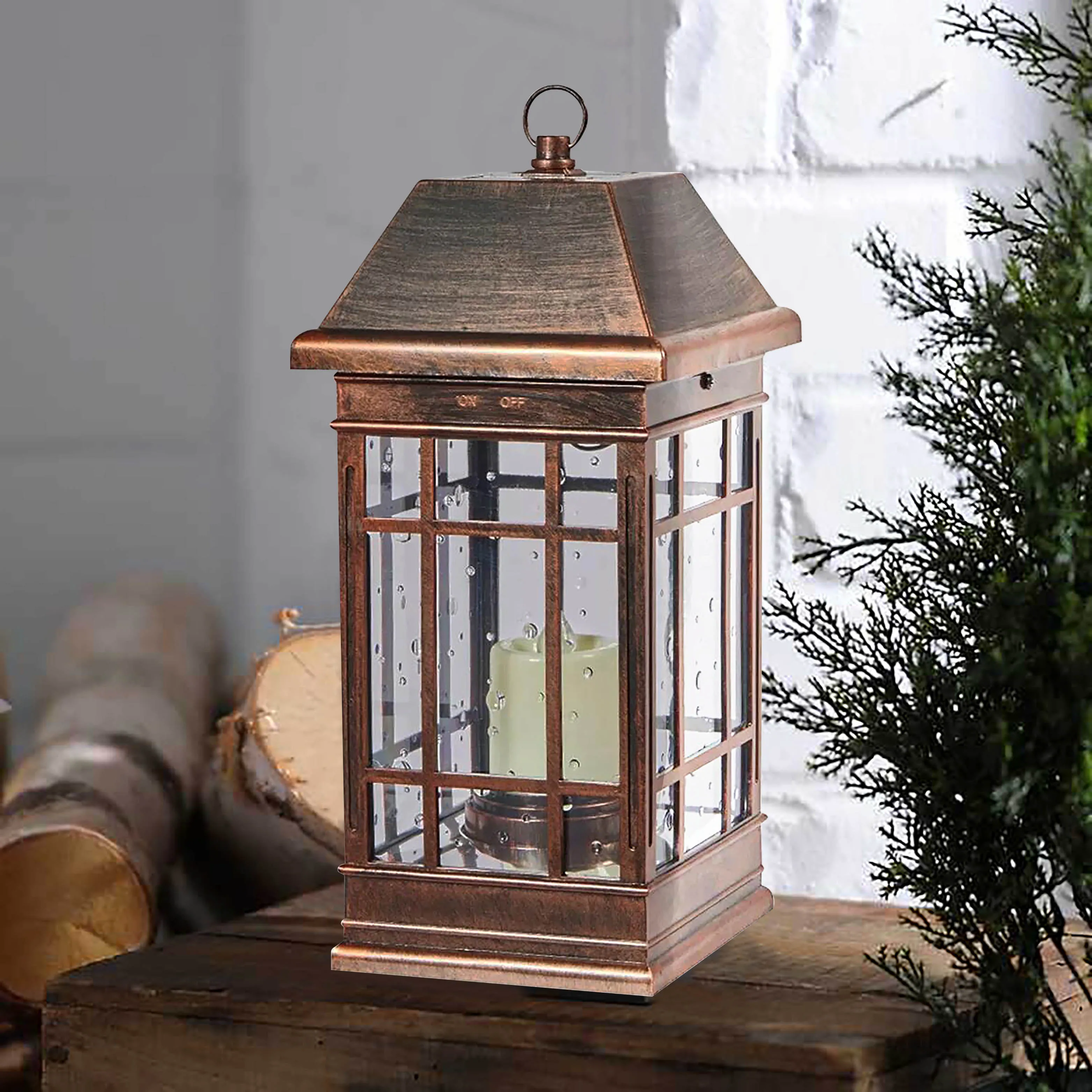 JHD0200155 Solar outdoor Powered Plastic Decoration Lantern  with LED candle holder