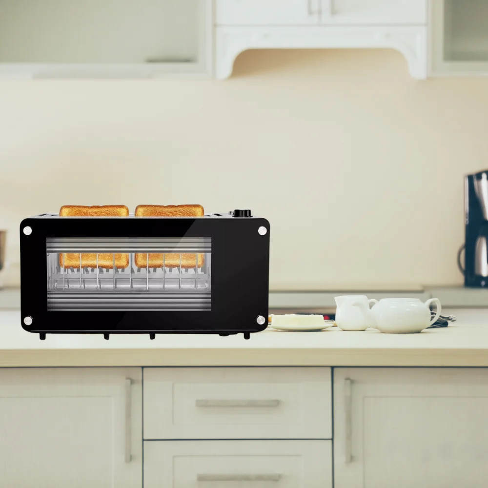 2 Slice Long Slot Automatic Lifting Rigid Toaster with Glass Viewing Window and Easy to Clean for Home Use