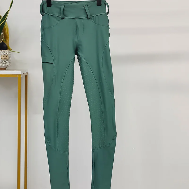 Wholesale Grass Green Equestrian Clothing Women Full Seat Silicone Horse Riding Breeches Jodhpurs Rider Leggings Tights
