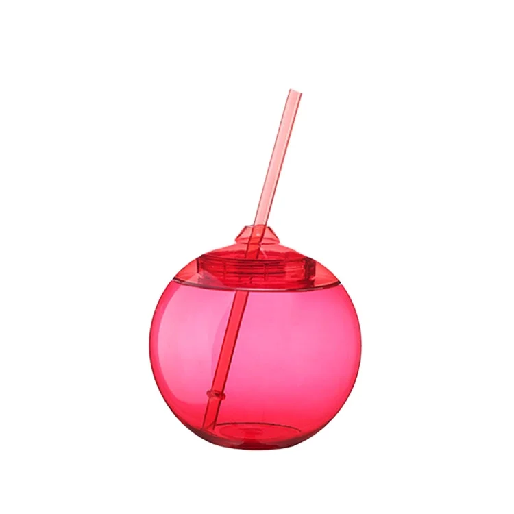 LFGB standard promotional food grade colorful options fashion bar disco tumbler round ball shape plastic cup with straw