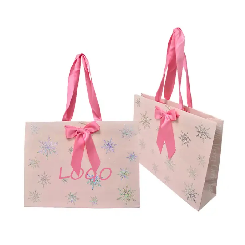Factory wholesale custom printed brand logo bow tie design promotion luxury clothing gift shopping paper bag with handle