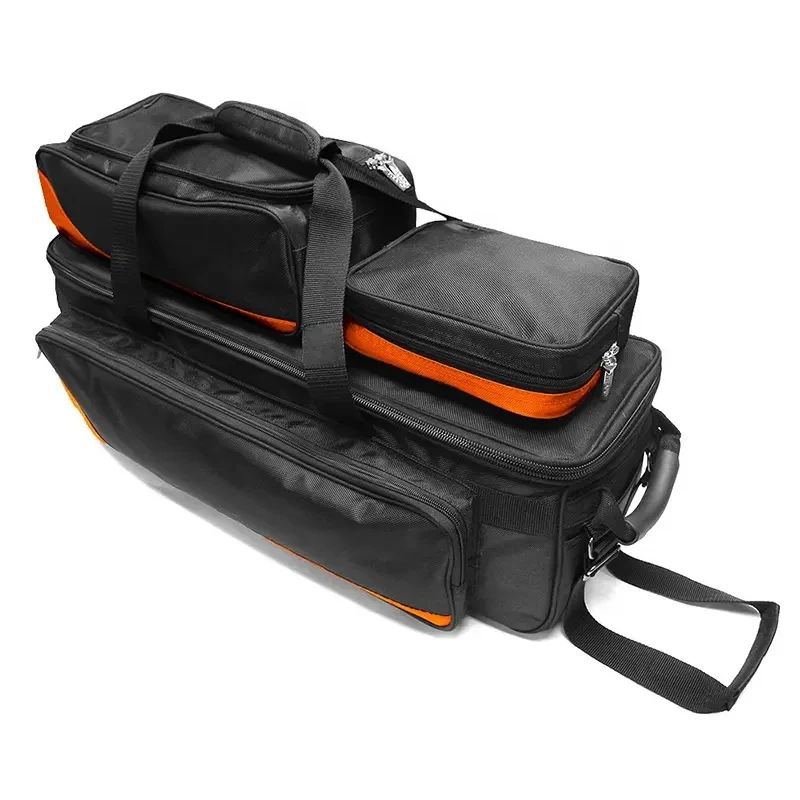 Durable deluxe double roller bowling bag detachable 3 ball bowling bag roller triple tote bags with wheels