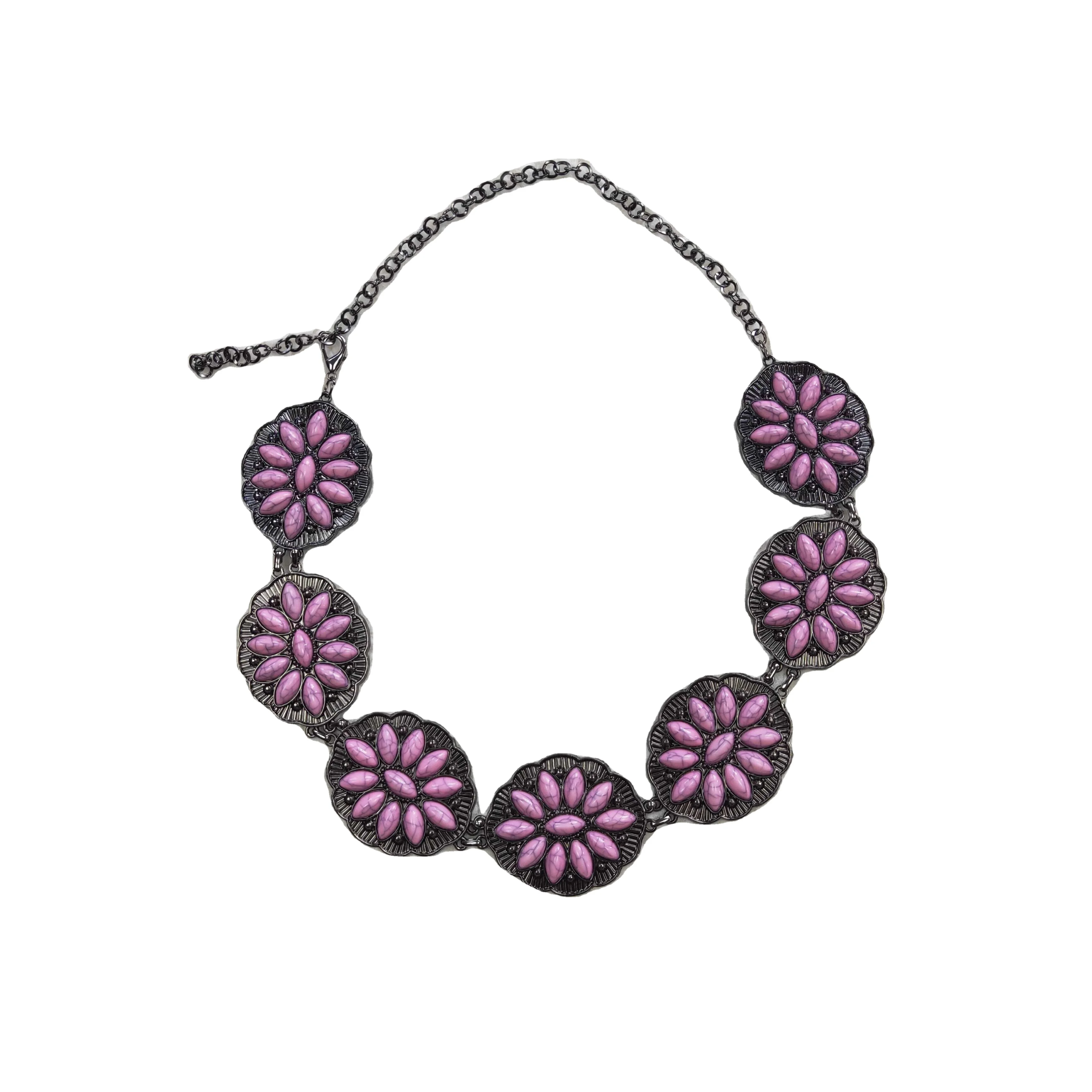 Pink Pants Belt Chains New Design Retro Turquoise Design Outer Wear Max 3 Years Old Child Size Lobster Buckle