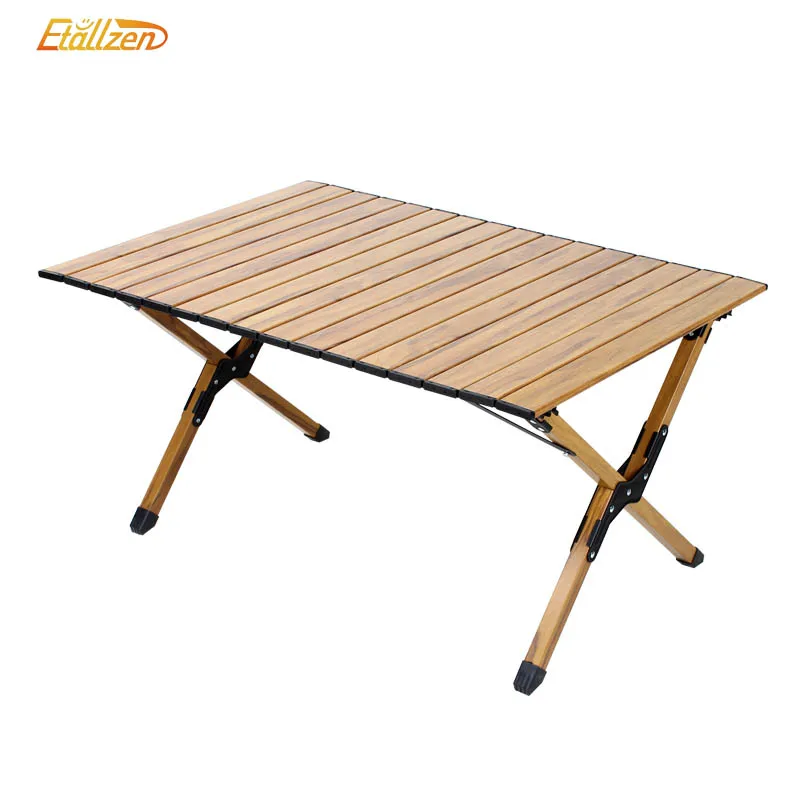 Wholesale Wood Aluminum Camping Portable Adjustable Picnic Durable Roll Top Up Folding Table For Outdoor