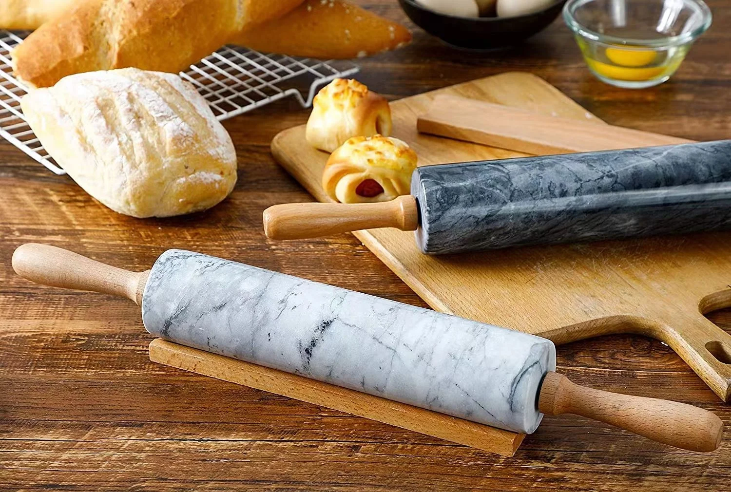 Amazon Hot Selling Design White French Fondant Dough Cookie Bakery Natural Stone Marble Rolling Pin For Kitchen and Home