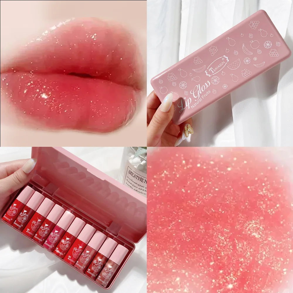 10 pink pearl set lip gloss dyed lip liquid lip glaze moisturizing lasting moisturizing cute mirror lipstick