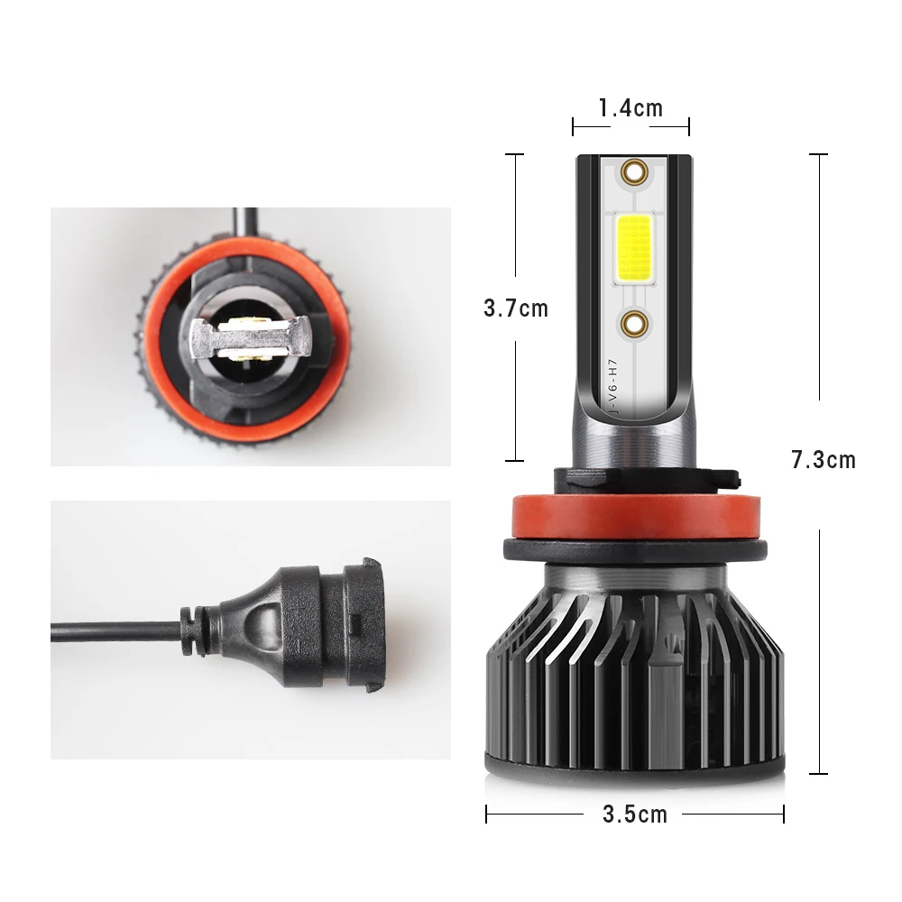 Waterproof new v6 led car light bulb 6000k h4 h7 h11 9005 auto headlamp f2