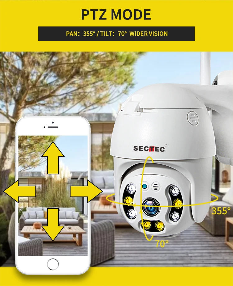  Наружная водонепроницаемая Wi-Fi камера безопасности Sectec HD 1080P беспроводная скоростная купольная IP PTZ-камера с автоматическим
