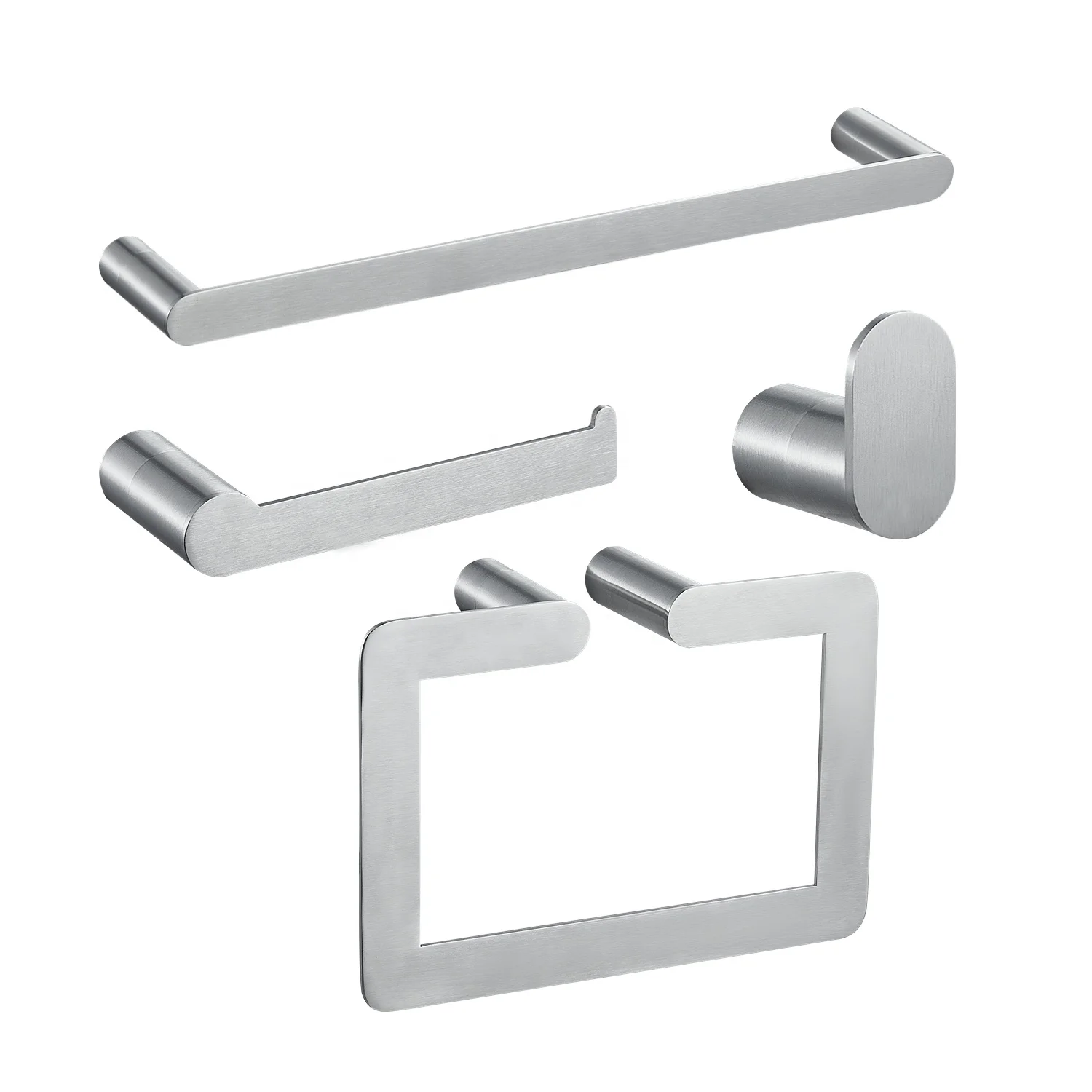 Hotel Modern bathroom hardware 4 Pieces Bathroom Stainless Steel Wall Mounted Bathroom Accessories Set