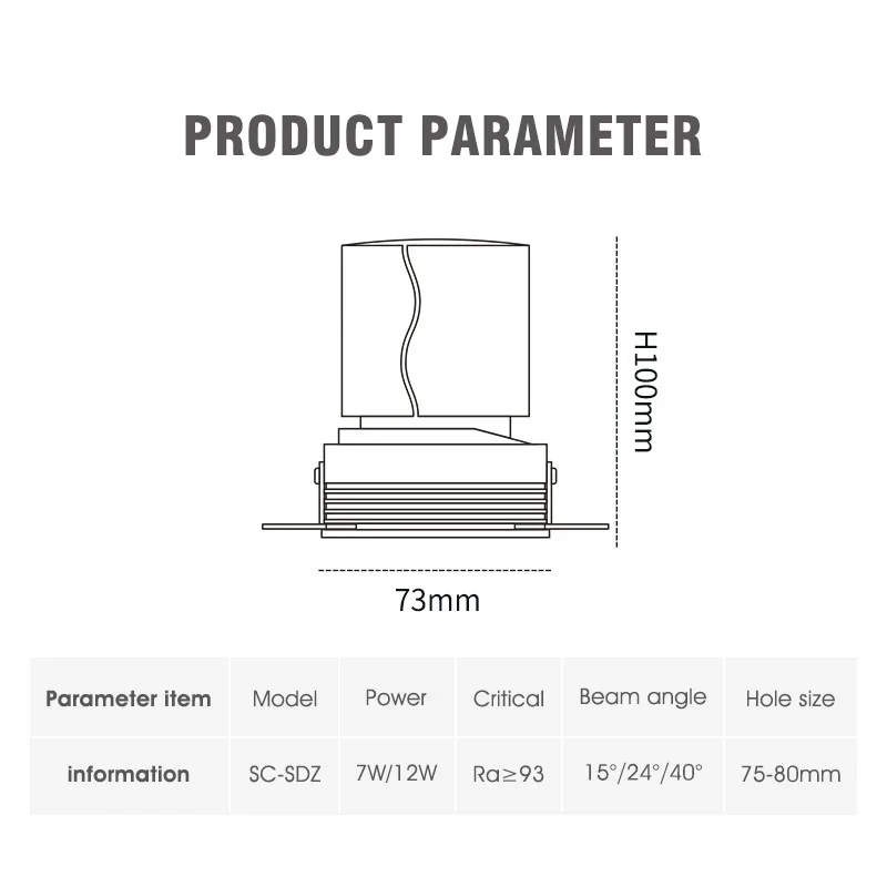 SCON Lighting Recessed Borderless LED Spotlight Indoor Dimming COB Spotlight Commercial Downlight 12W Ceiling Light SC-SDZ 80 93