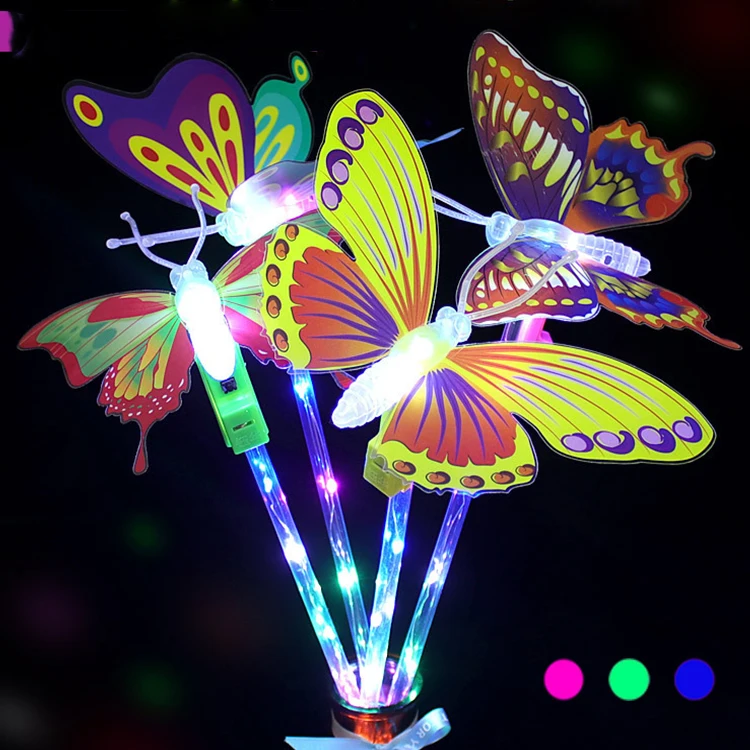 blue butter fly glowing led sticks magic butterflied stick light party colorful flash light stick