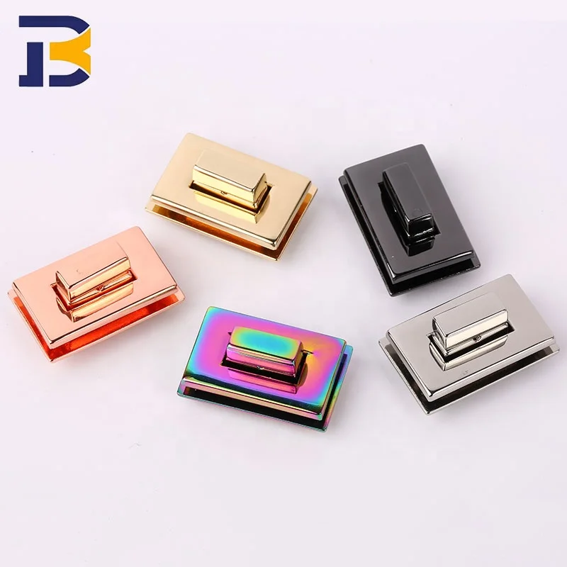 China Lock Manufacturer Custom Bag Accessories Rectangle Turn Lock Handbag Hardware Metal Twist Lock