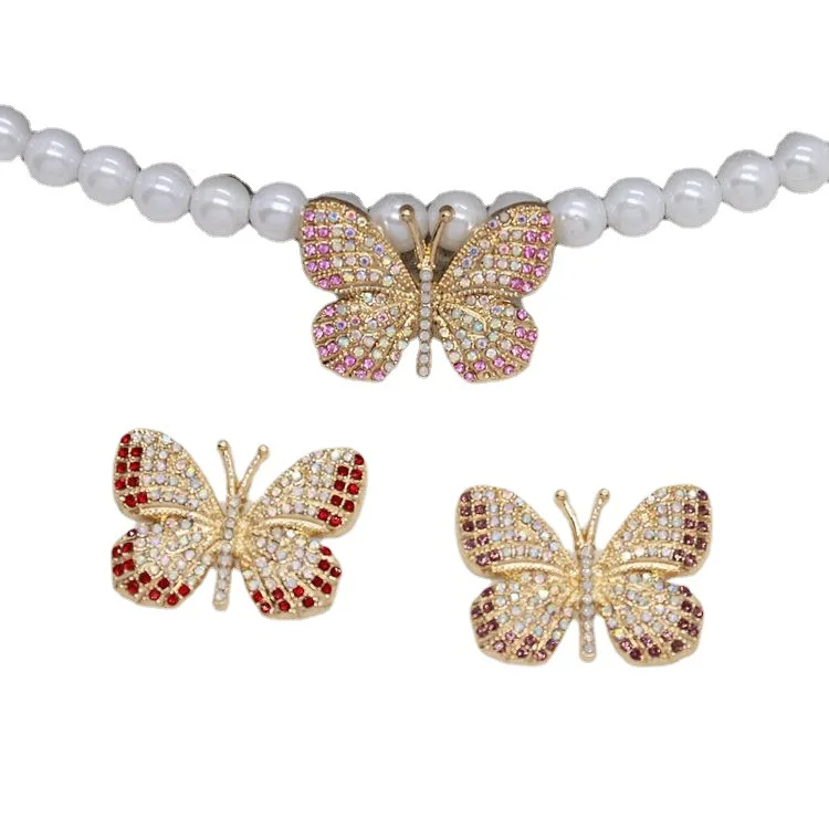 New style Metal Designer Shoes Decoration Butterfly gemstone crystal Croc Shoes Accessories Fit Hole Sandal Clog Charms for croc