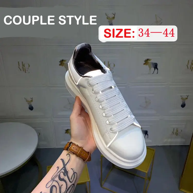 McQueen Skateboard Sports Men shoes Spring Summer Little White Womens Genuine Leather Thick Sole Casual Board Sneakers 47