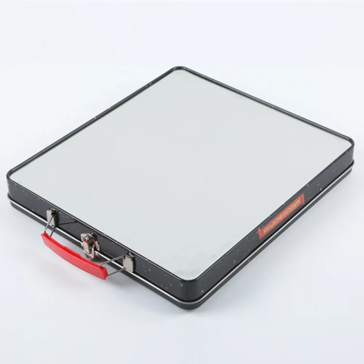 Large rectangle cookie biscuit tin box with handle and lock