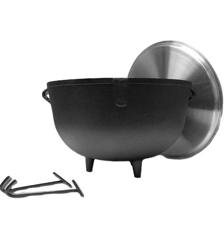 10-Gallon Heavy Duty Cast Iron Jambalaya Pot with Feet and Aluminum Lid