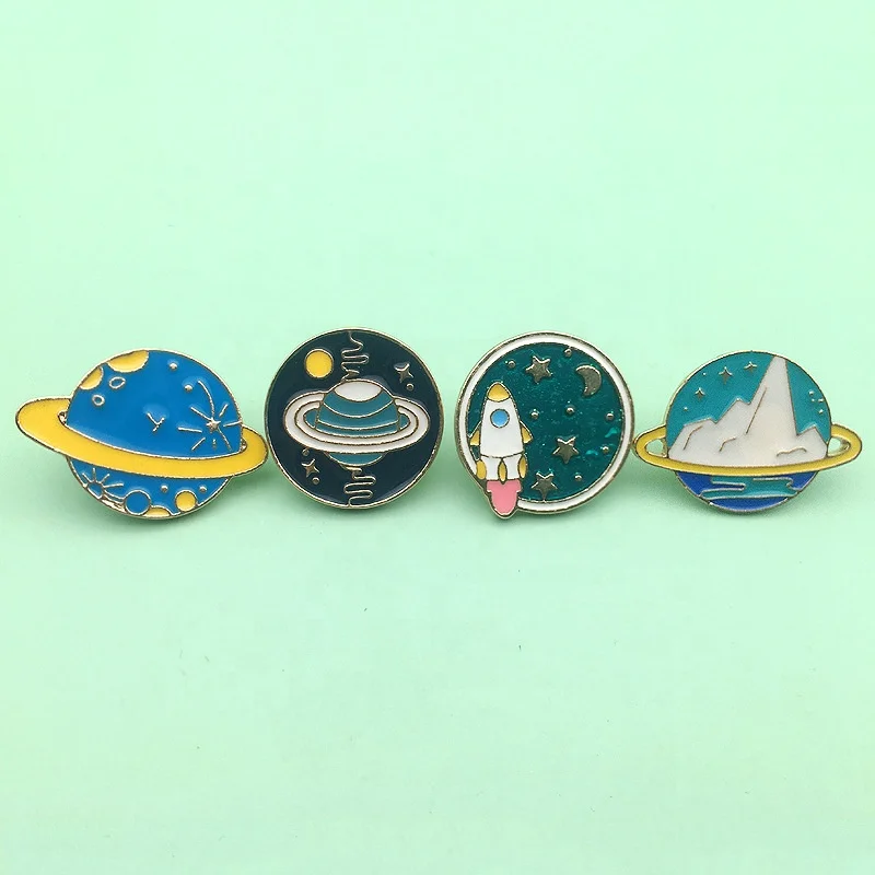 Wholesale Creative Metal Crafts Custom Printed Cute Planet Brooch Badge Cartoon Personality Lapel Pin for Decoration Business