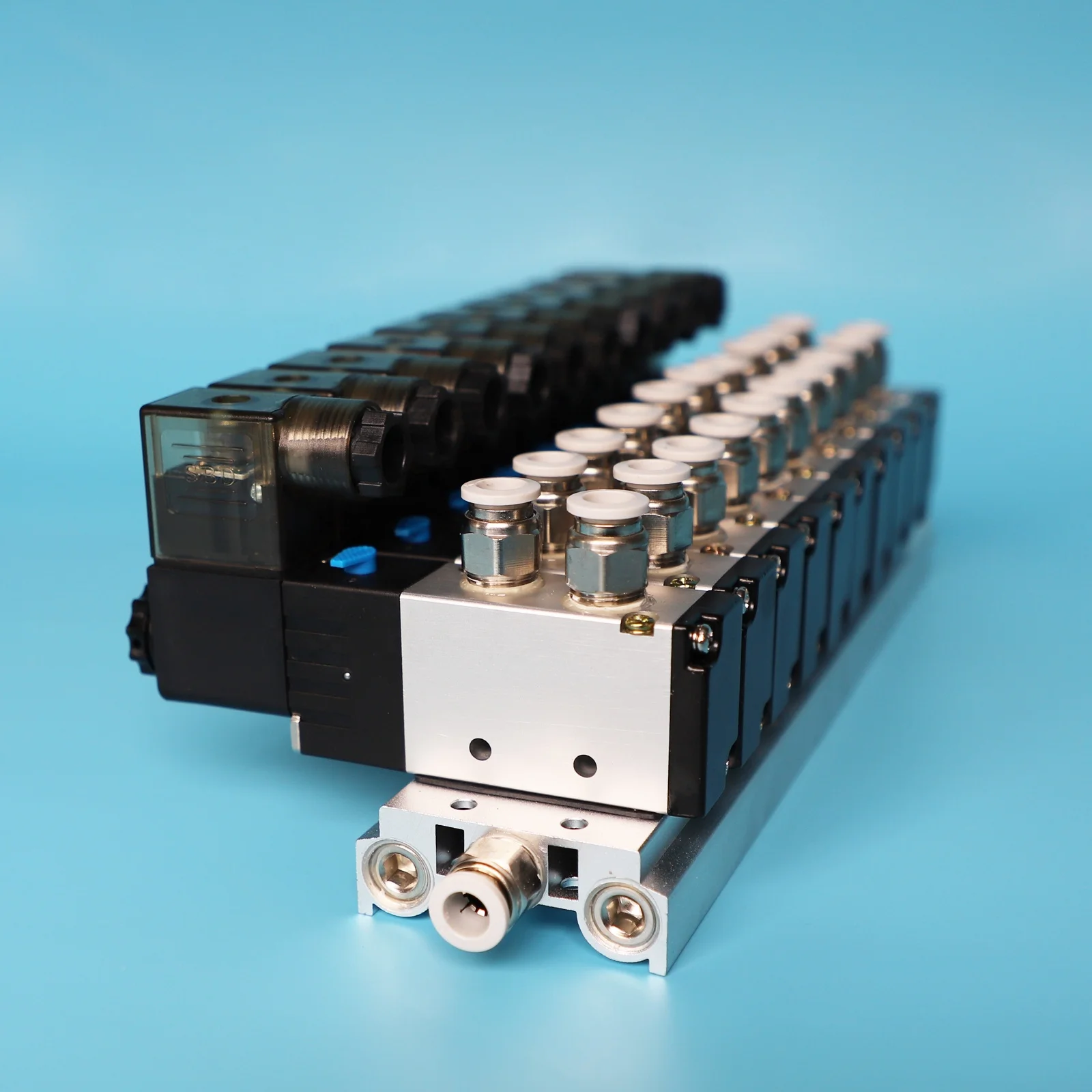 Super pneumatic fittings quick coupling 1/4 8mm aluminum manifold block 4v210-08 5 way electric 12v air valve pneumatic manifold