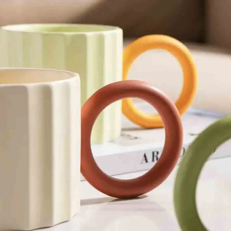 big ring handle colorful cute ceramic coffee mug cup
