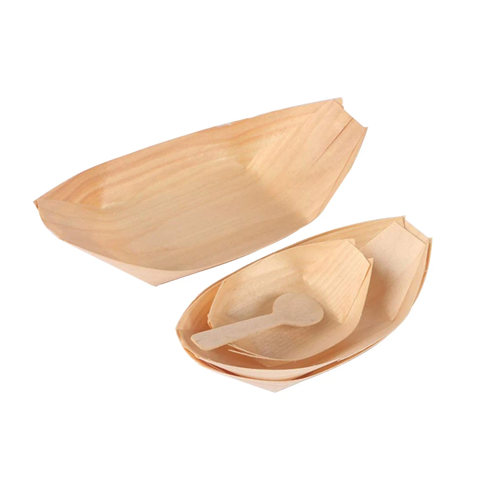 Disposable Wooden Boat Serving Tray Boat Plate Wooden Made Takoyaki Take Out Tray Vassoio Barca Per Sushi