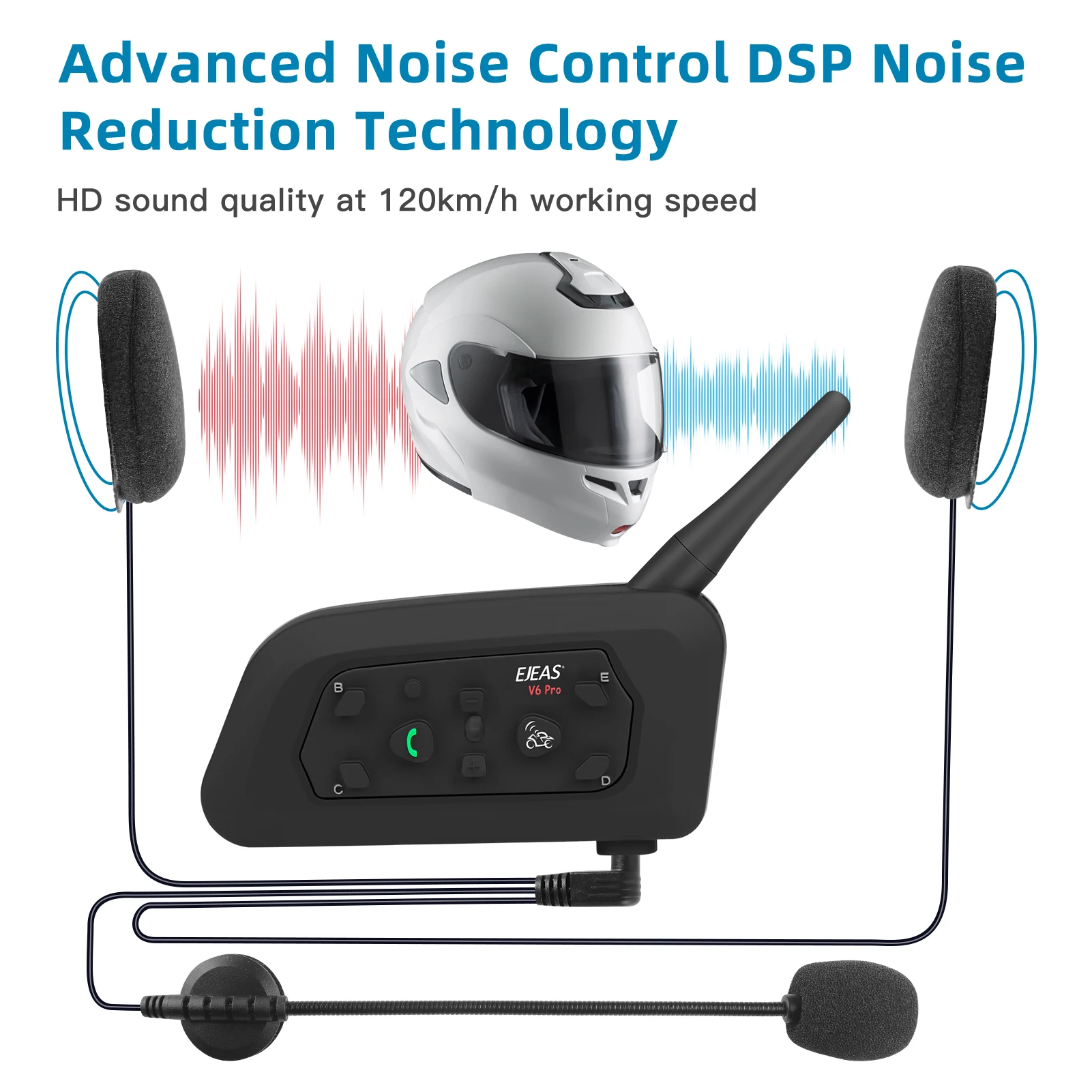 Motorcycle Helmet Bluetooth Intercom Full Duplex BT Interphone Headset Waterproof Communication System for 6 Riders