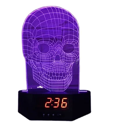 Factory Wholesale Eco-friendly Desk Table Light Cool Skull 3d Night Lamp Led With Time Clock