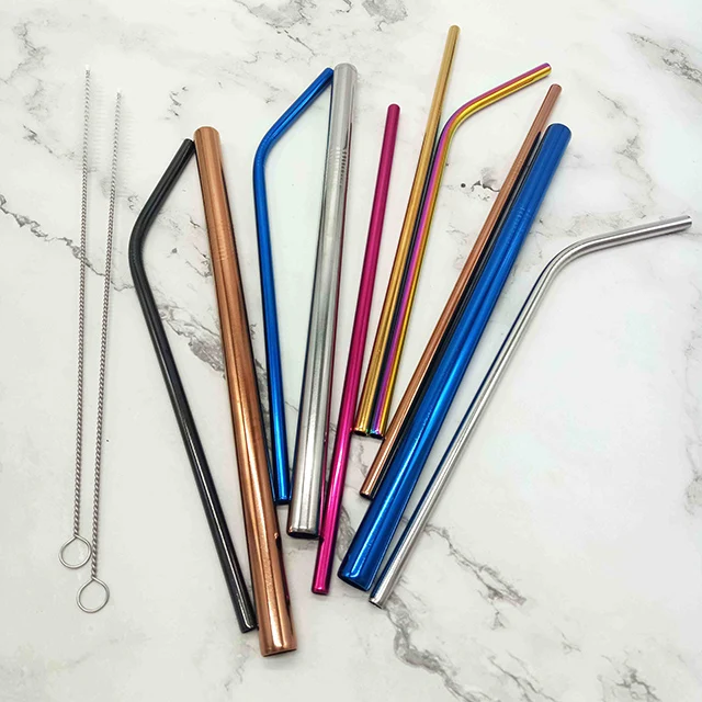 Reusable Colorful  Metal Various packaging Bent Straight Drinking Stainless Steel 304 Straw