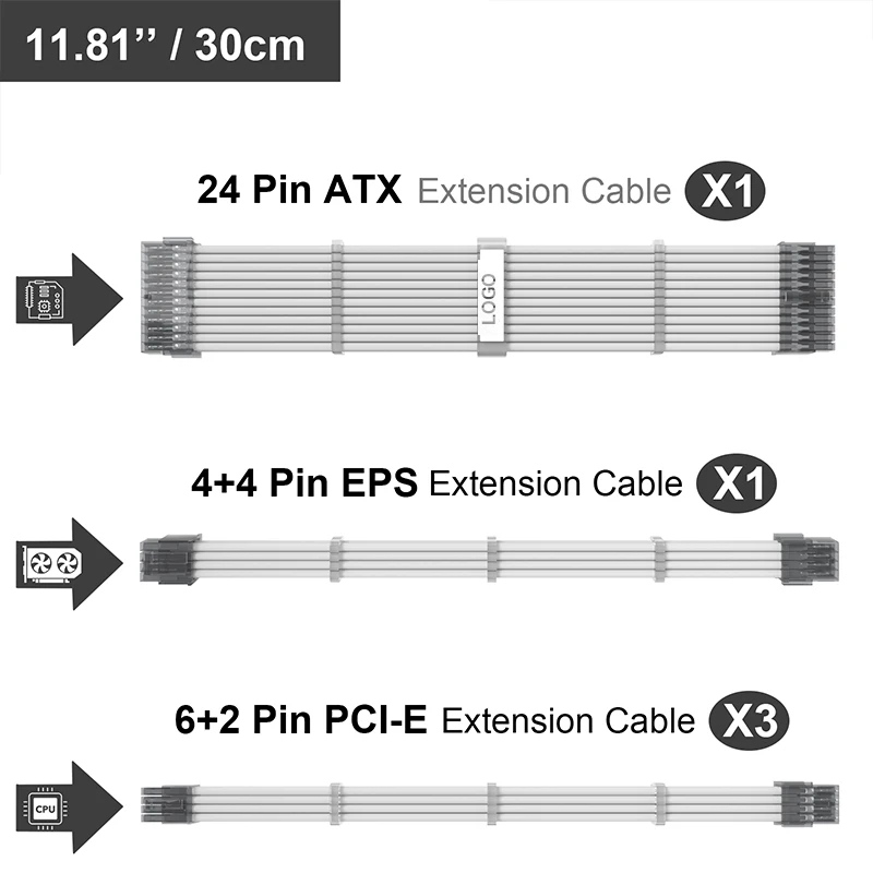 Selling 24Pin/4+4Pin/6+2Pin Motherboard Extension Cable For Power Supply Sleeve DC Power Extension Cable Kit