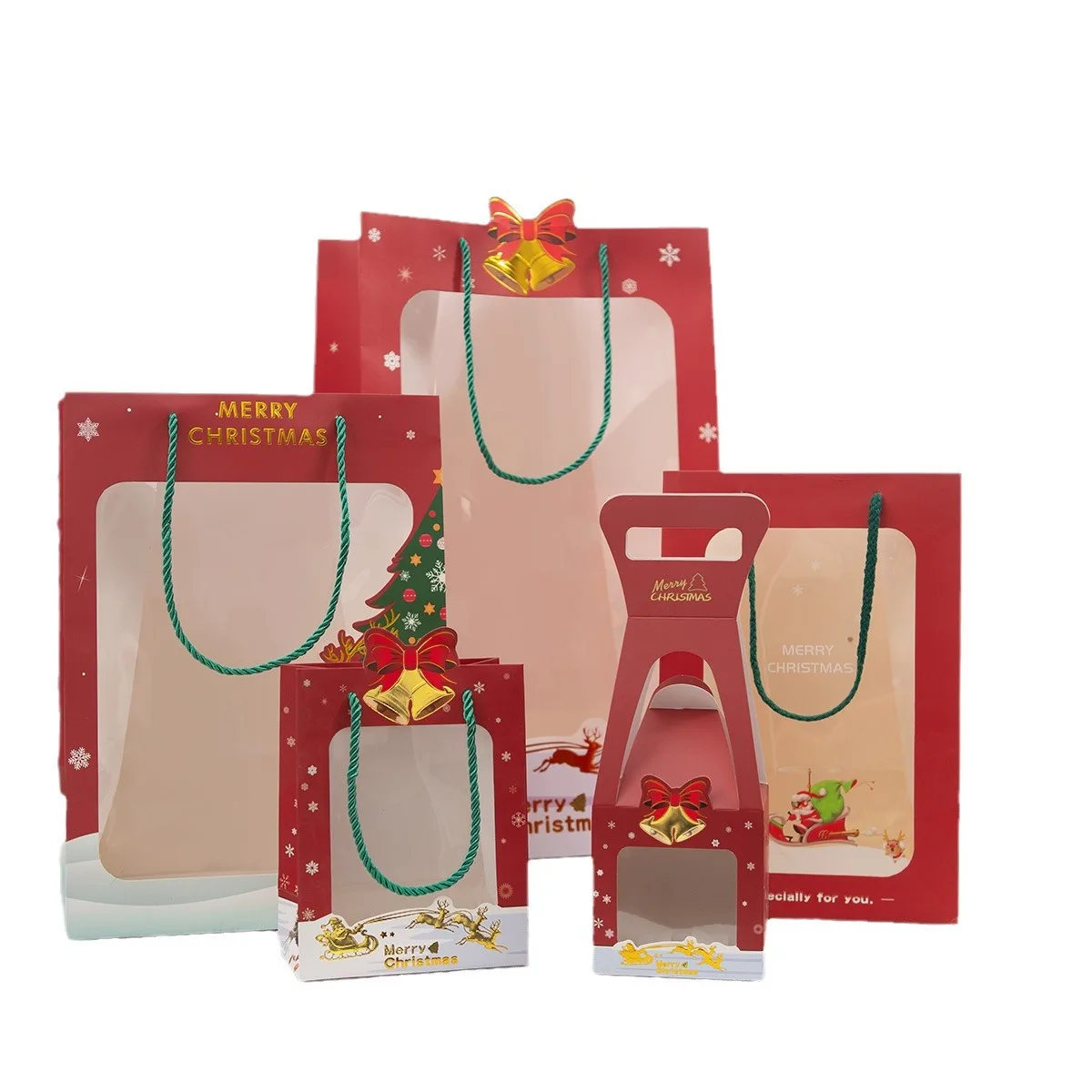 2024 custom Christmas Gift Wrapping Christmas Gift Bag Window Wrapping White Card Transparent Gift bag Christmas Eve Apple Bag