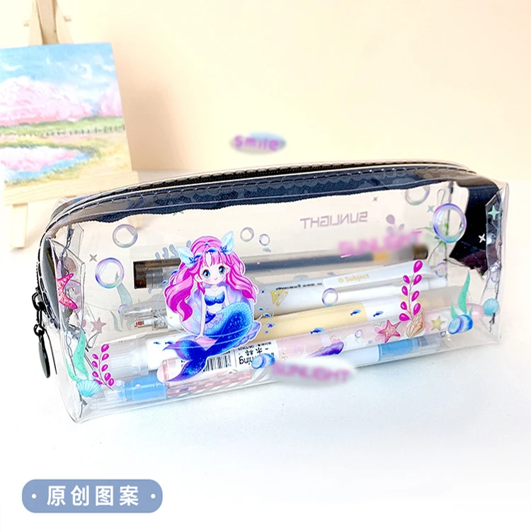 Kawaii Snowwhite Pencil Case Sophia Princess Kittes Cinderella Glitter Vinyl Pouch Pen Accessories Sanrios Pencil Case Pouch