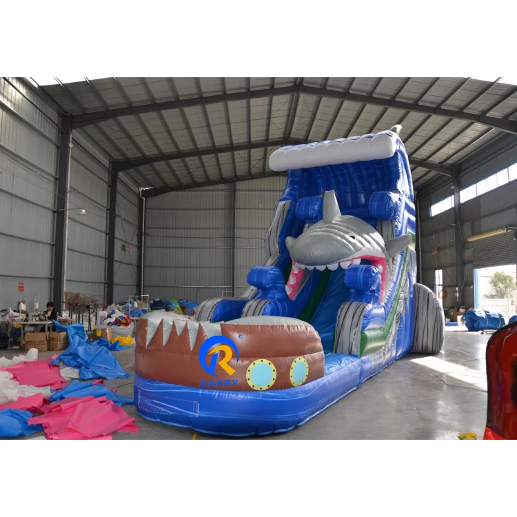 Hot Cute big toothy shark inflatable with slide Colorful inflatable big shark slide inflatable dry slide for kids and adult