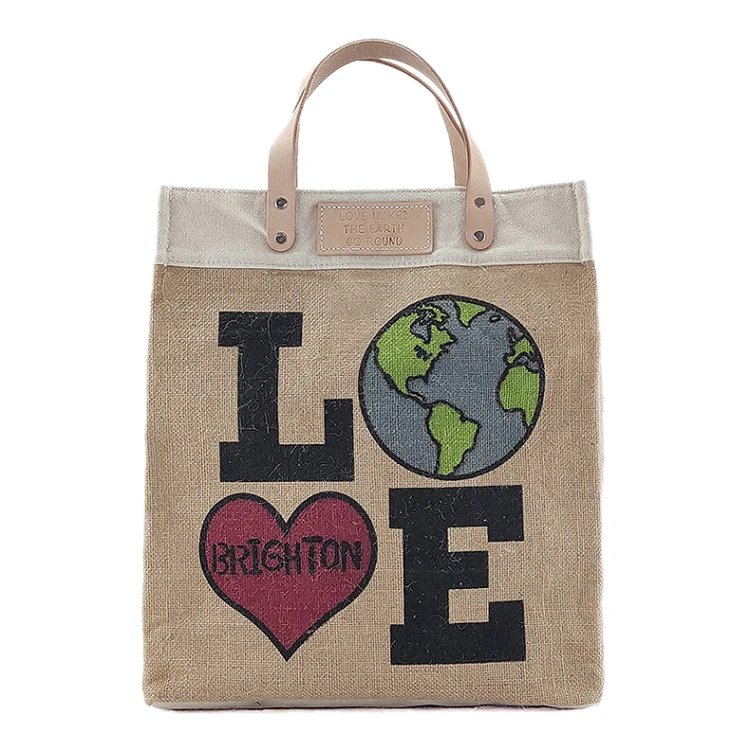 Beautiful and exquisite small custom printed patterns Couples like LOVE portable jute bag good breathability ladies jute bag