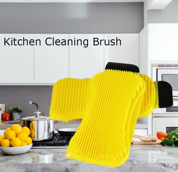 Multi-Functional Silicone Sponge, 3 in 1 Silicone Brush Scrubber Scraper Cleaning Brush for Kitchen and Bathroom Cleaning