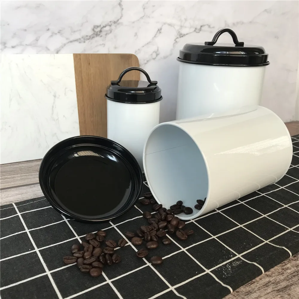 Custom Kitchen Snacks Storage Containers Set of 3 Metal Jar Tea Coffee Sugar Canisters Safe Food Storage Jars for the Kitchen