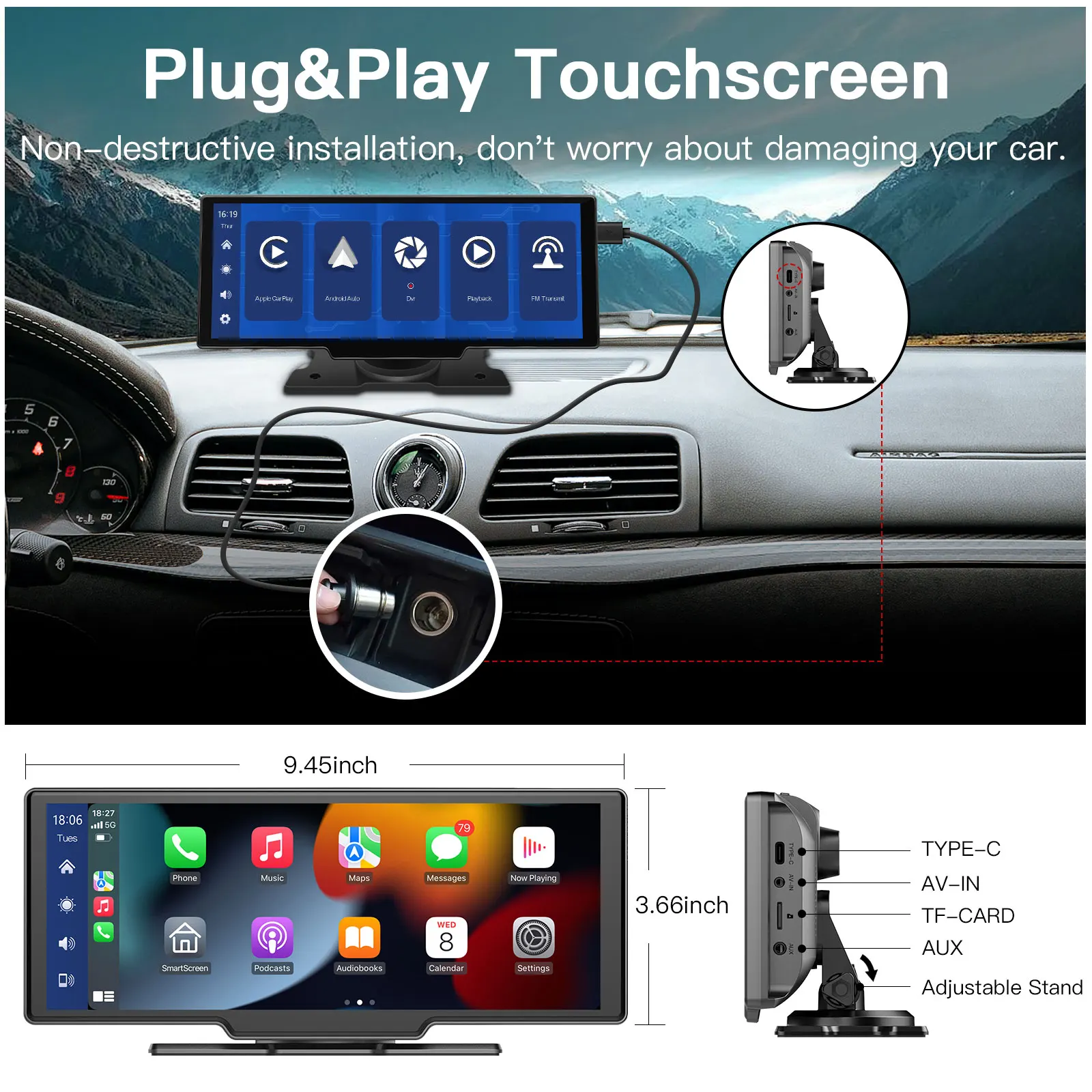 Autoabc 10.26 inch Car Radio Wireless Carplay Touch screen for any car Android auto Smart Screen Mp5 Car Dvd Player With Camera