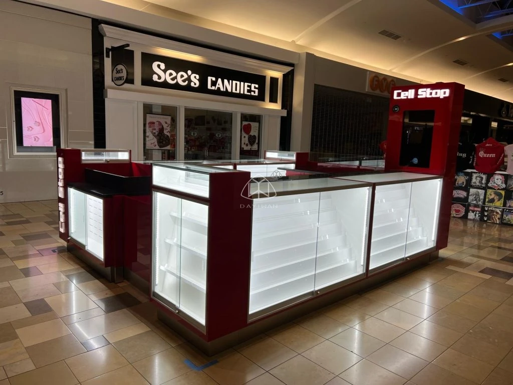 Trendy Full Vision Glass Showcase Mobile Phone kiosk Shopping Mall Kiosk Design