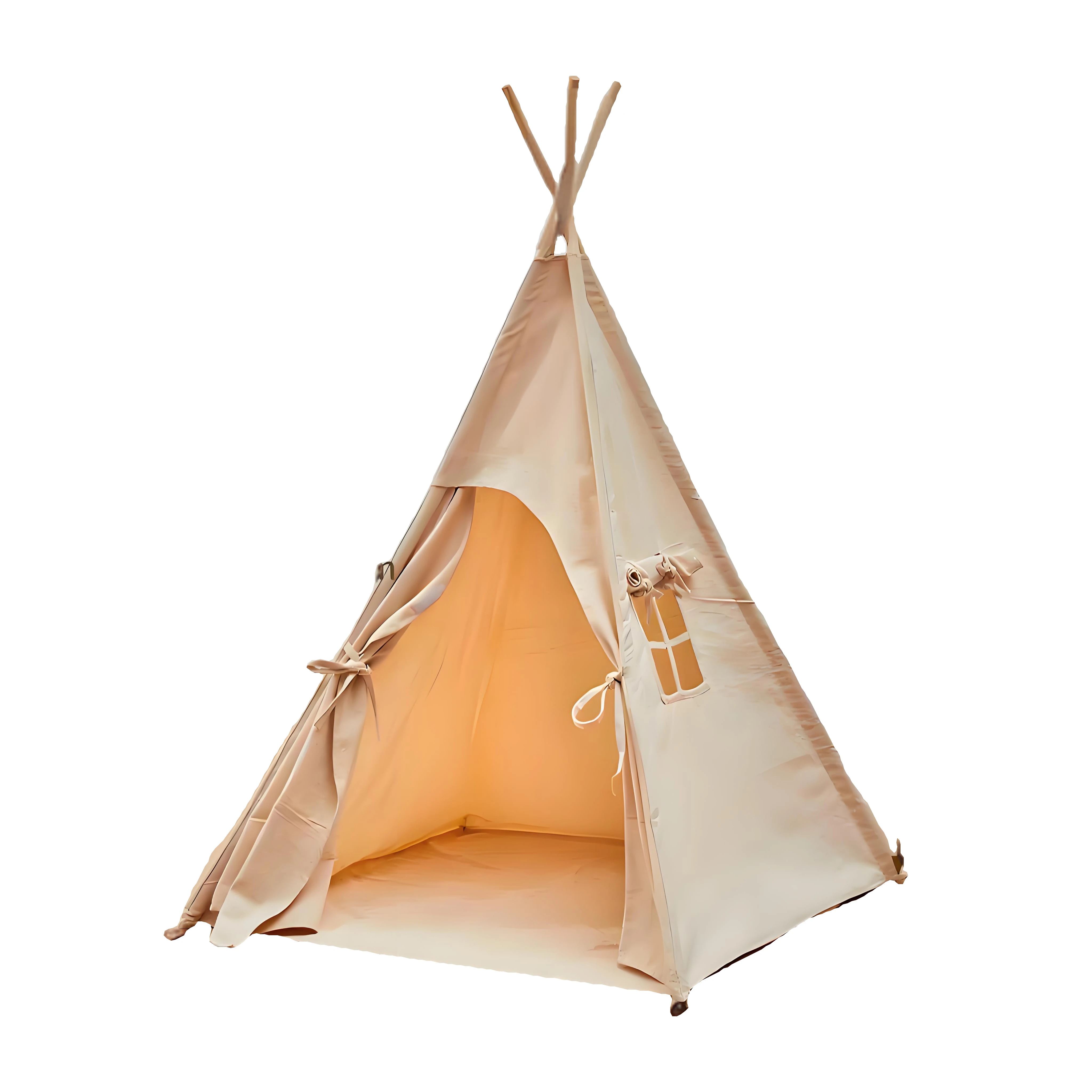 Children Toddler Sweet Home Bonfire Toy Beige Indian Teepee Tent Cotton Fabric Kids Indoor Play Toy Tent with Light